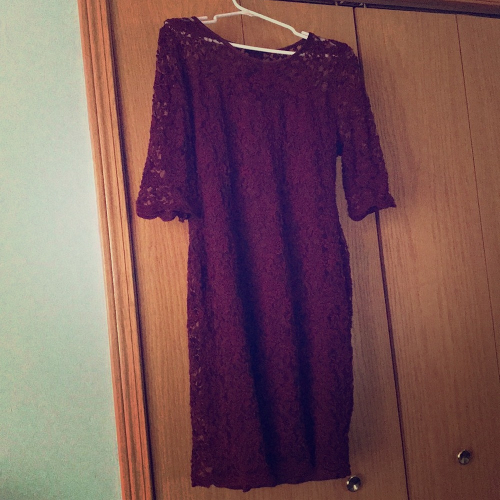 Connect Apparel Wine Red Lace Dress